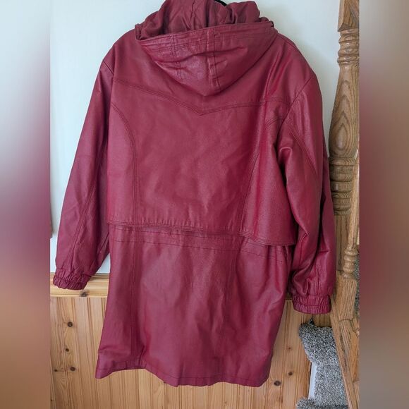 Vintage Fashion Elements 90s 80s Red Leather Jacket Size Large - Picture 10 of 11